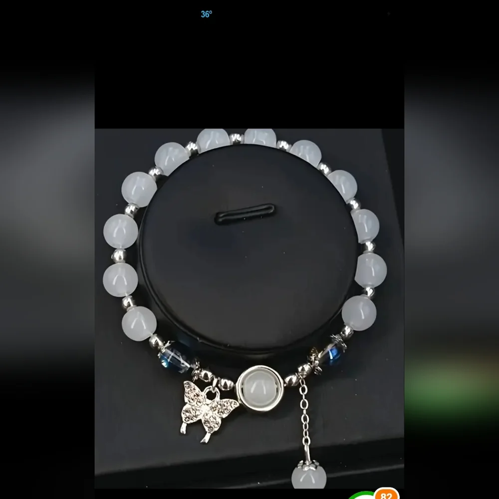 Butterfly Beaded Bracelet Simulated Moonstones - Picture 6 of 6